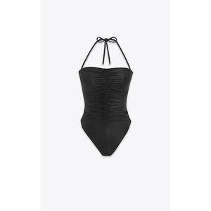 Saint Laurent Women's XS Swimsuit Black Halterneck Ruched One Piece CU30